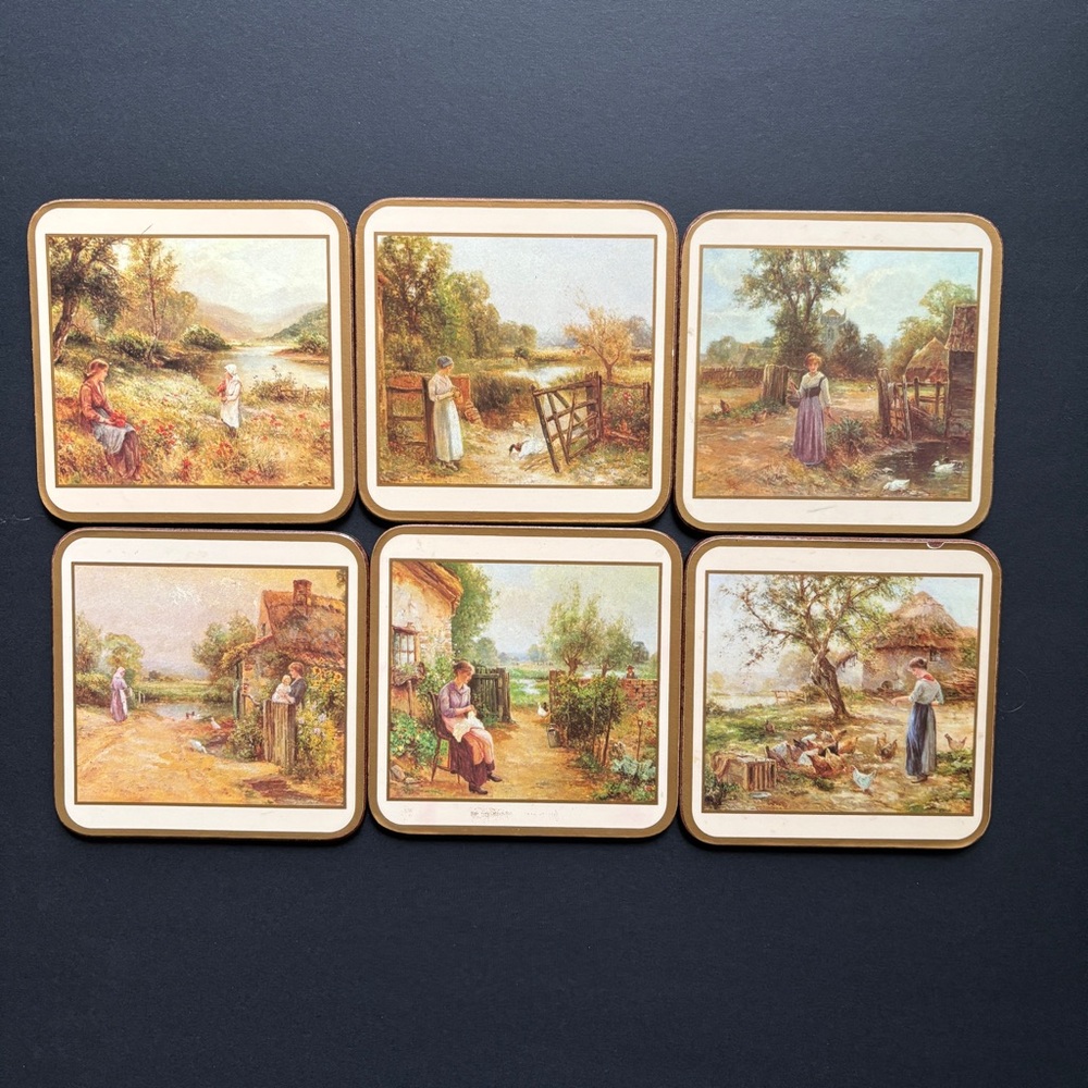 Vintage Pastoral Scene Coaster Set